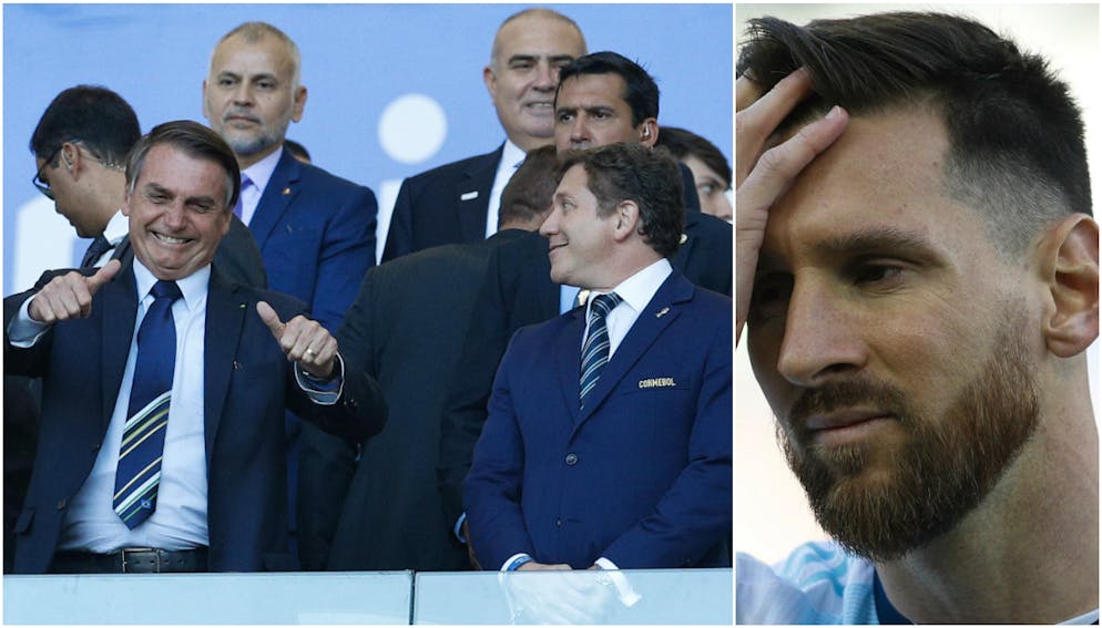 Vor dem Final der Copa América gibt's Daumen hoch vom brasilianischen Präsident Jair Bolsonaro (l.), brav bewundert vom Conmebol-Vorsitzenden Alejandro Dominguez.