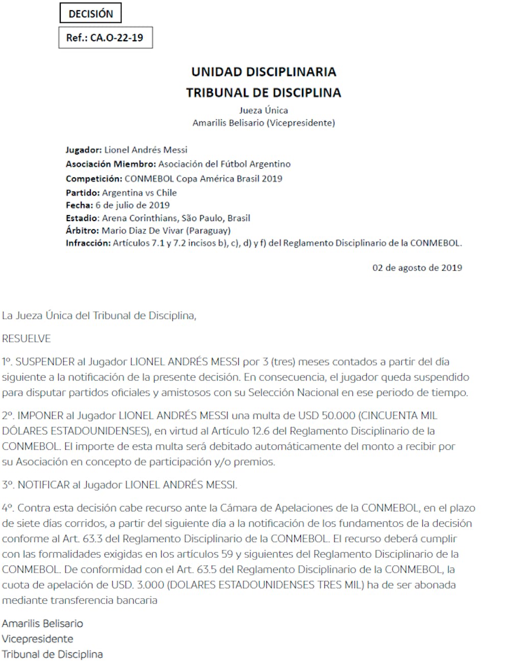 Der Entscheid des Disziplinargerichts.