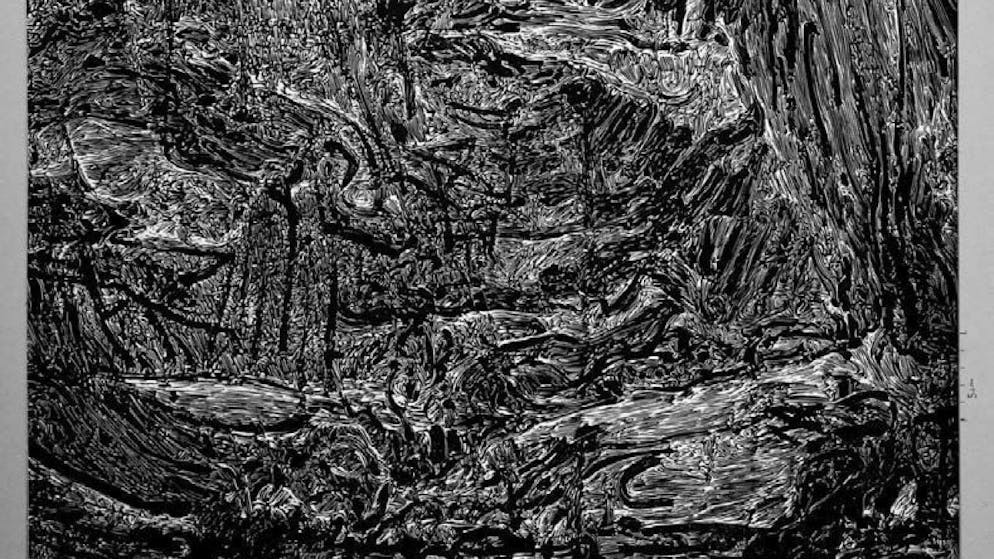 Berner Druckkünstler bringt das Universum nach Luzern. Ein Linolschnitt des Künstlers Wolfgang Zät, dessen Werke derzeit in der Kunsthalle Luzern zu sehen sind.