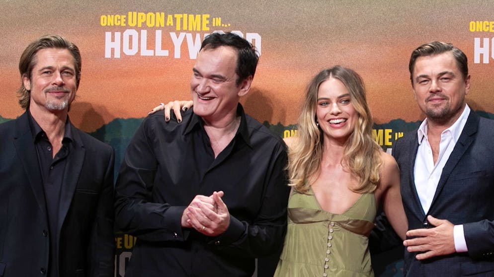 «Once Upon a Time in Hollywood». Brad Pitt, Quentin Tarantino, Margot Robbie und Leonardo DiCaprio (v.l.n.r.) bei einem Pressetermin für Tarantinos neunten Film «Once Upon a Time in Hollywood».