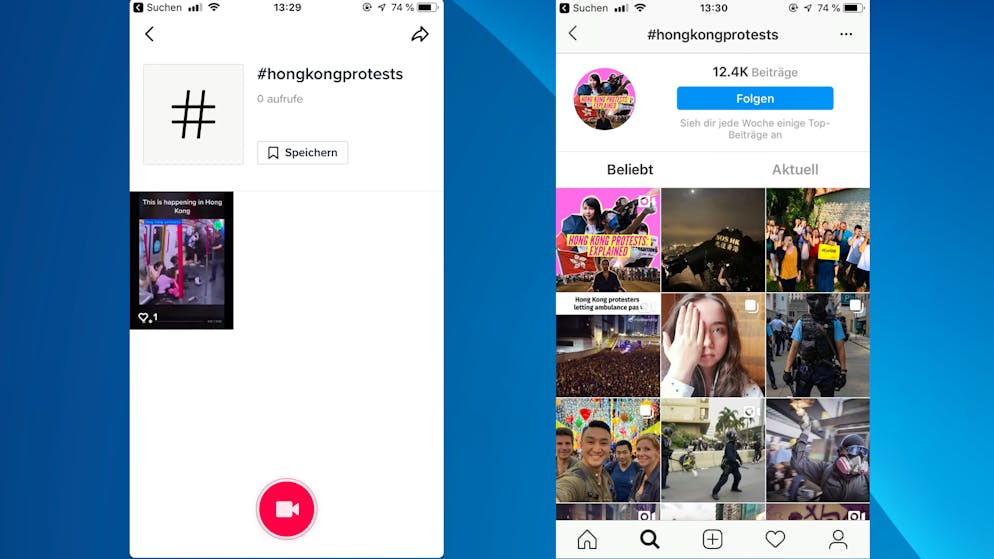 Die Ergebnisse der gleichen Suche bei TikTok (links) und Instagram sind selbsterklärend. 
