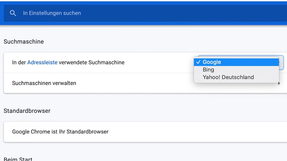 Das sind die besten Google-Alternativen. Und wie kann man nun dafür sorgen, dass Suchanfragen auch zur bevorzugten Suchmaschine geschickt werden? Bei Chrome muss man dazu in die Einstellungen -> «Suchmaschine» gehen. Hier gibt es erste Alternativen.