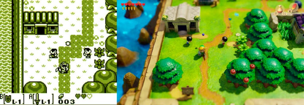 Links: Das Original auf dem GameBoy mit einer Auflösung von 160 x 144 Pixeln. Rechts: Das Remake auf der Nintendo Switch in Full HD.
