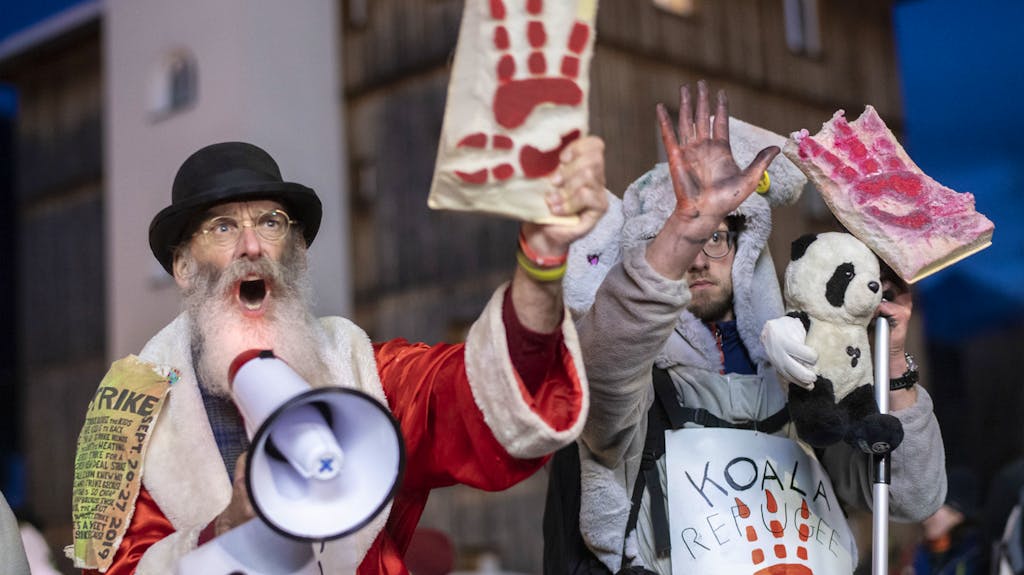 Im Koalakostüm: Demonstranten protestieren am Rande des diesjährigen Weltwirtschaftsforums in Davos.