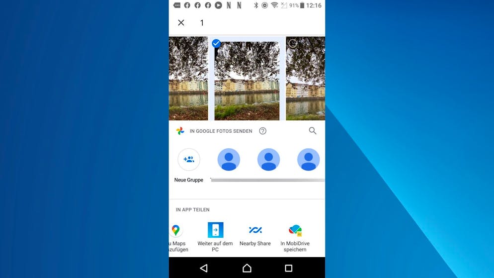 Nun unter den «Teilen»-Optionen «Nearby Share» auswählen.