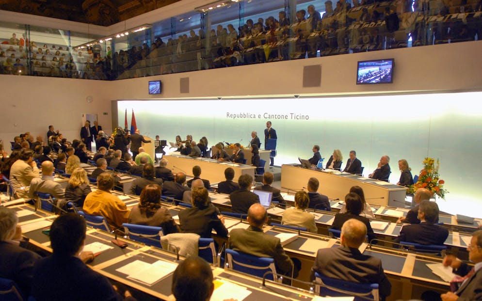 Bellinzona: Insediamento Gran Consiglio Ticinese. Nella foto la sala del Gran consiglio durante la cerimonia.© Ti-Press / Carlo Reguzzi
