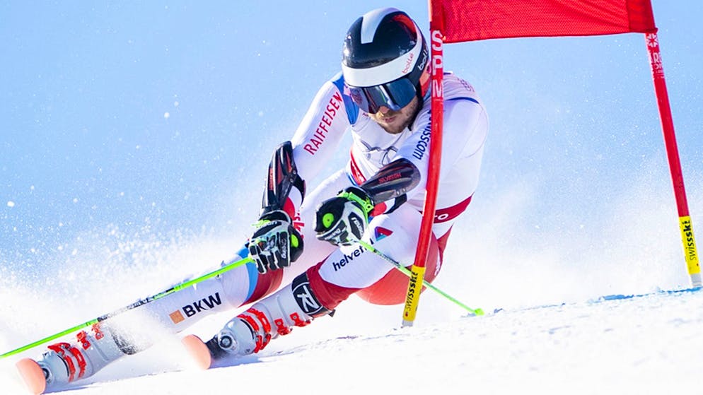 Marco Reymond beim Riesenslalom der Herren an der Alpinen Ski Schweizermeisterschaft 2019.