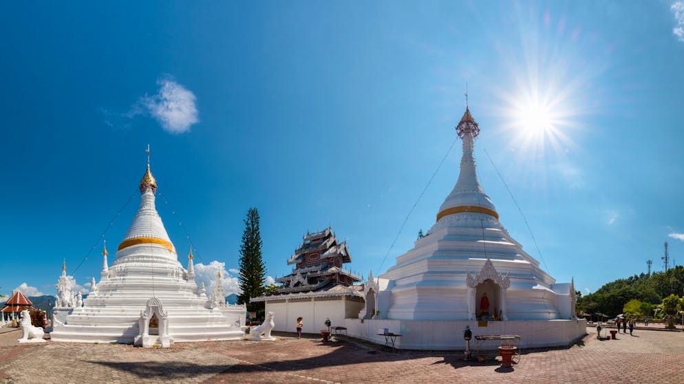 The chedis of Wat Phra That Doi Kong Mu. Mae Hong Son, Thailand.