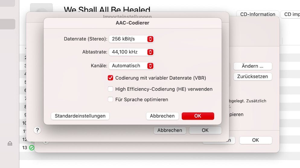 So Musik von CDs bei Windows und Mac übertragen. ... und die Qualität festlegen. Die Standardeinstellungen sind hier völlig ausreichend.