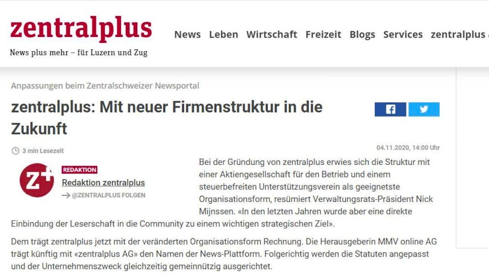 Zentralplus bringt sich in Stellung, um allfällige Fördergelder des Bundes zu erhalten.