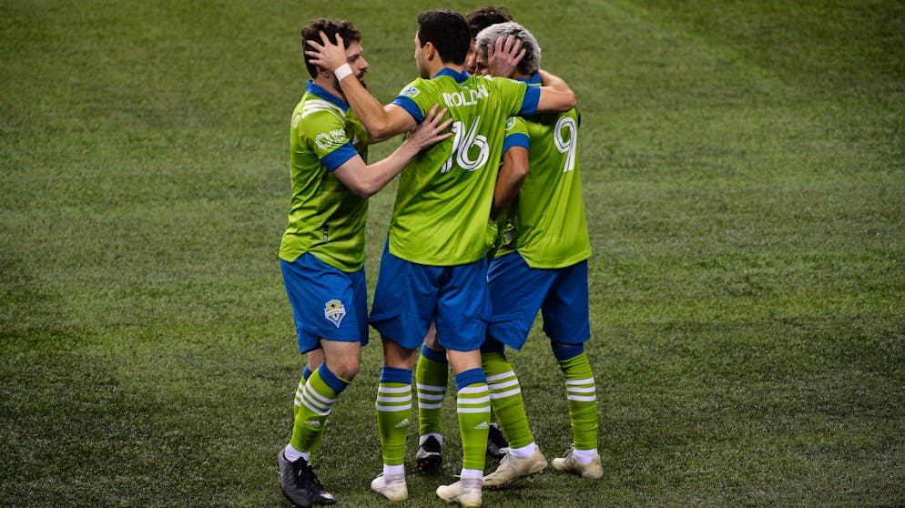 SEATTLE, WA - DECEMBER 07: The Sounders celebrate during a Western Conference MLS Final between the Seattle Sounders and Minnesota United on December 7, 2020 at Lumen Field in Seattle, WA. The Sounders won the match 3-2. (Photo by Jeff Halstead/Icon Sportswire via Getty Images)