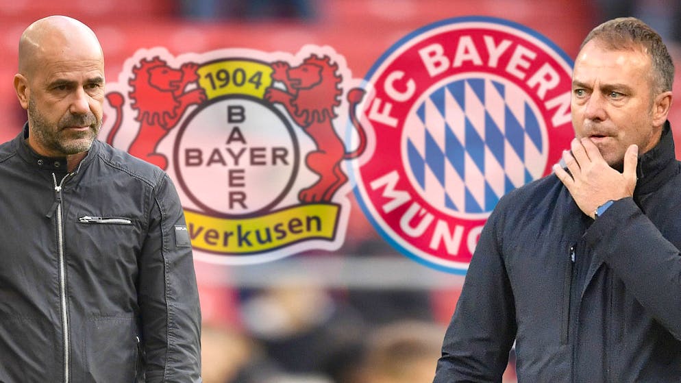 Leverkusens Peter Bosz (l.) duelliert sich mit Bayerns Hansi Flick.