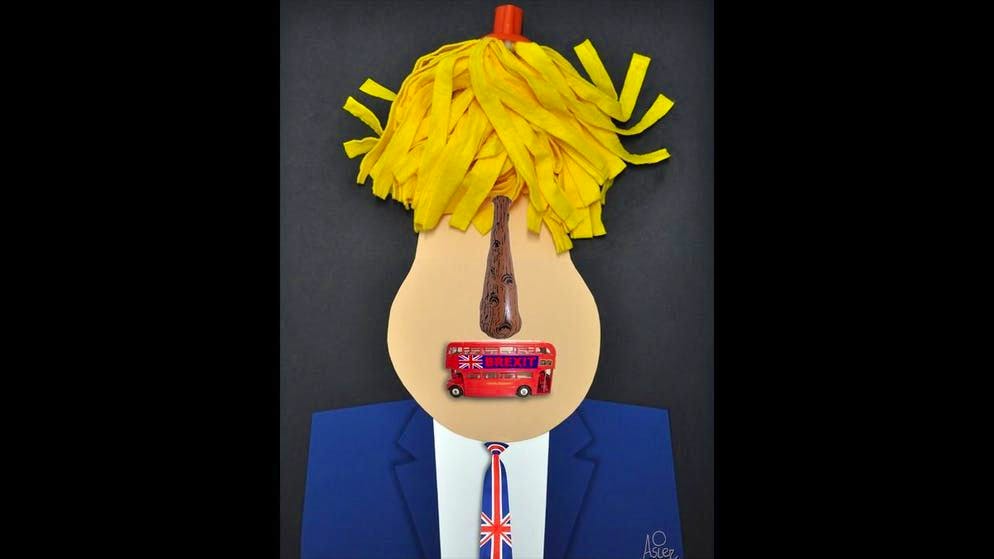 Trump, Merkel e compagnia: dei ritratti appetitosi. Ma succede anche che l'artista utilizzi materiali non commestibili. Nel caso del primo ministro britannico Boris Johnson, uno straccio per pavimenti deve essere servito come acconciatura.