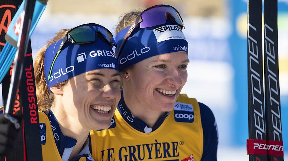 Im Hoch: Nadine Fähndrich (re.) feierte in Dresden im Sprint und ihm Teamsprint mit Laurien van der Graaff ihre ersten beiden Weltcup-Siege.