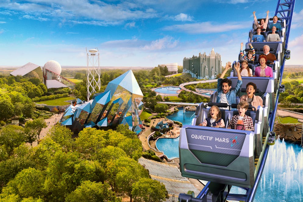 Un aperçu de «Objectif Mars», les premières montagnes russes du Futuroscope qui devaient être inaugurées le 28 mars.