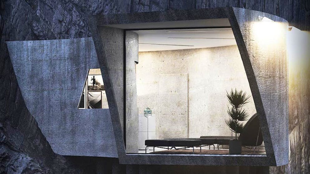 Vivere come il cattivo di James Bond. La parte retrostante dell’edificio non ha finestre, ma immense aperture panoramiche si aprono sulla scogliera e lasciano entrare molta luce.