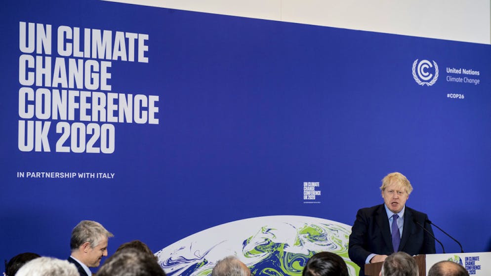 Il premier Boris Johnson in occasione del lancio del summit il 4 febbraio scorso.