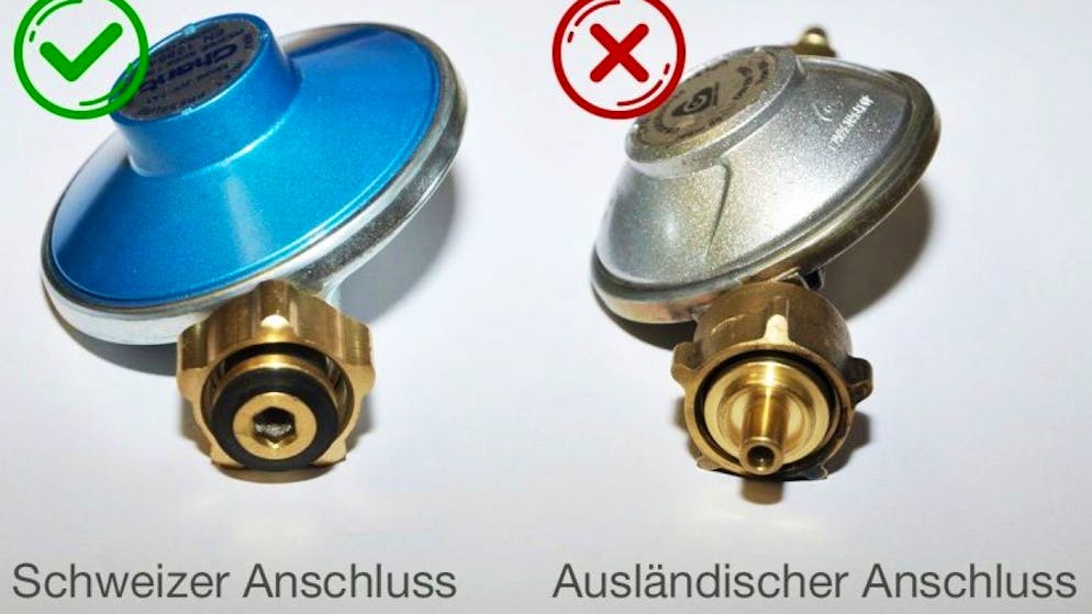 Ein Hobbygärtner hat in Thal SG einen Brenner verwendet, dessen Anschluss (Bild) nicht zur Gasflasche passte. Dadurch kam es zu einem Brand.