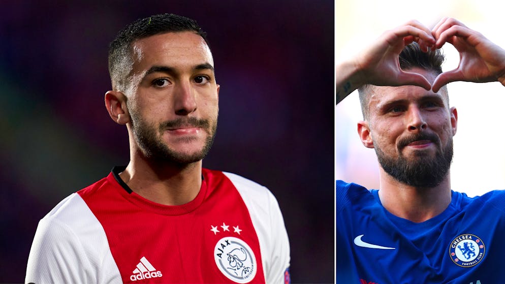 Hakim Ziyech (l.) wird bald Teamkollege von Olivier Giroud.