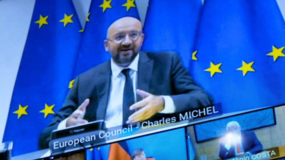 Le président du Conseil européen Charles Michel lors de ce sommet en vidéoconférence.