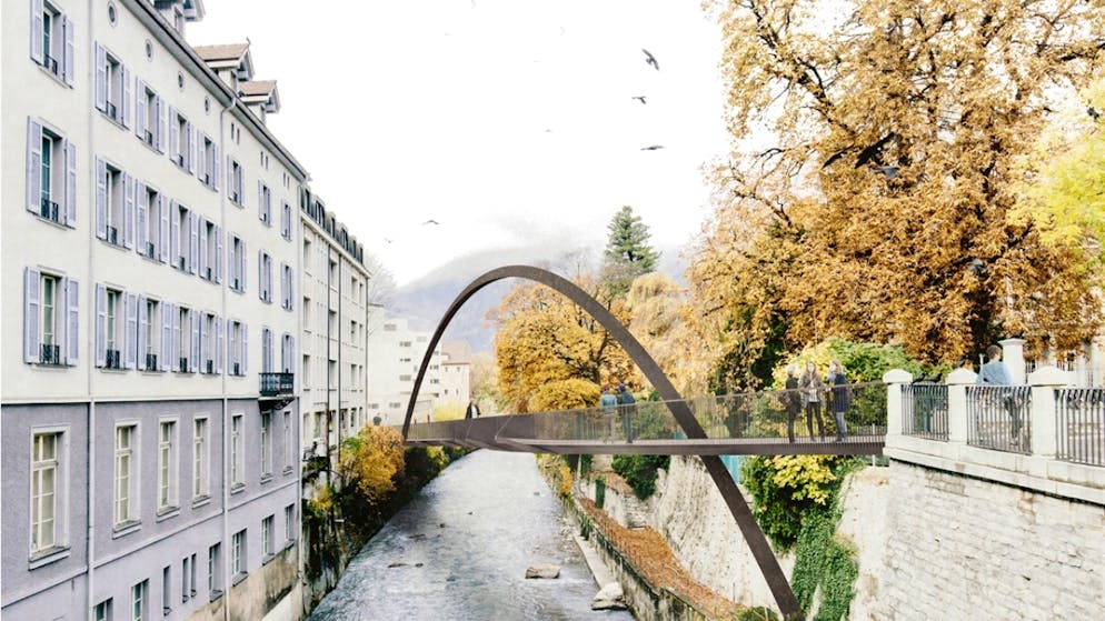 Il ponte pedonale e ciclabile di Coira, sopra la Plessur, nella zona del Welschdörfli