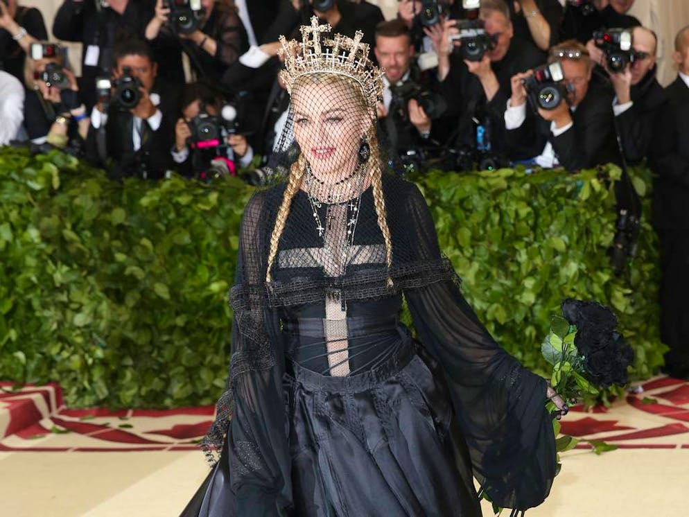 the Heavenly Bodies Fashion  The Catholic Imagination Costume Institute Gala at The Metropolitan Museum of Art on May 7, 2018 in New York City.

Featuring: Madonna
Where: New York, New York, United States
When: 08 May 2018
Credit: Andres Otero/WENN.com