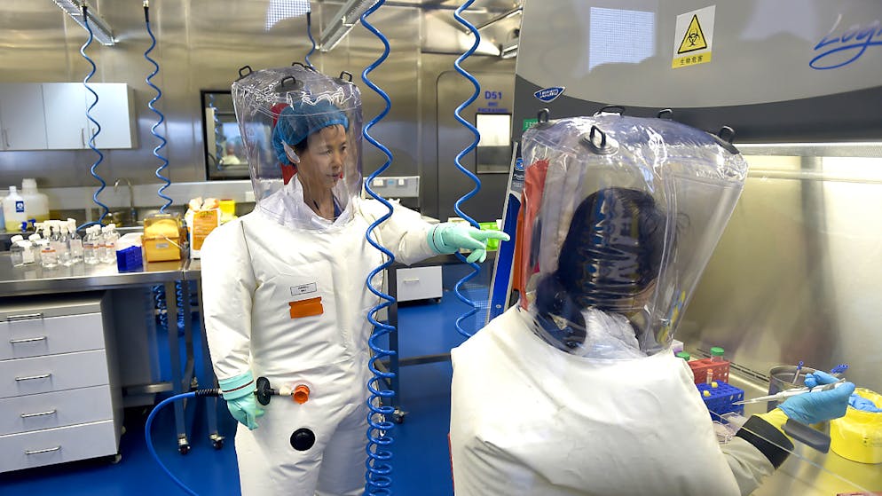 La ricercatrice Shi Zhengli, in piedi, dell'istituto di virologia di Wuhan.