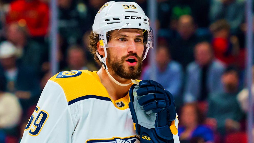 MONTREAL, QC - MARCH 10: Roman Josi (59) of the Nashville Predators looks on during the second period of the NHL game between the Nashville Predators and the Montreal Canadiens on March 10, 2020, at the Bell Centre in Montreal, QC (Photo by Vincent Ethier/Icon Sportswire via Getty Images)
