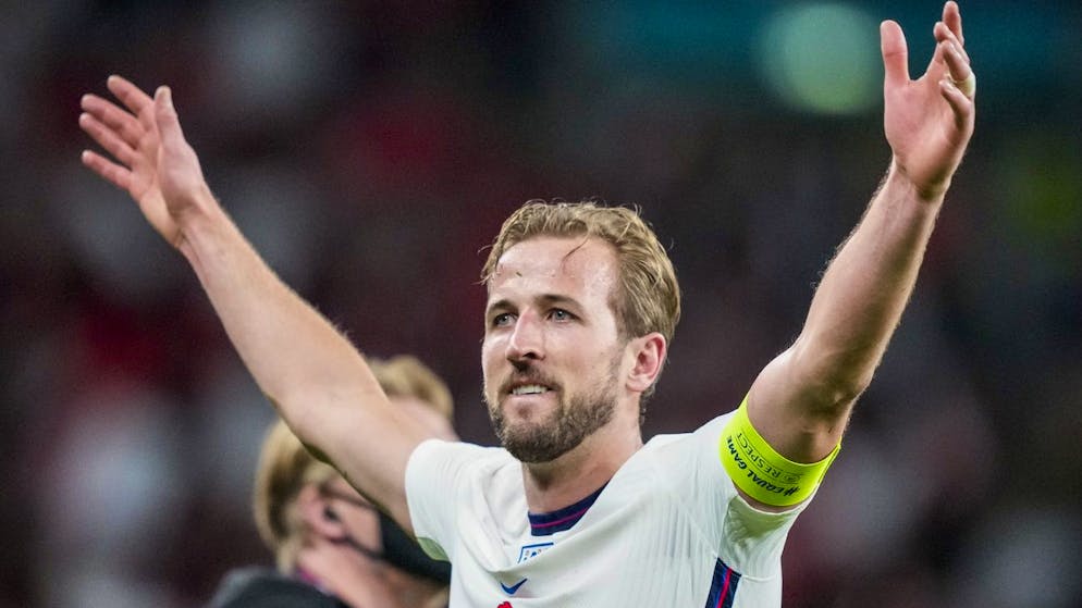 England's Harry Kane celebrates after winning the Euro 2020 soccer championship semifinal match against Denmark at Wembley stadium in London, Wednesday, July 7, 2021. (AP Photo/Frank Augstein, Pool)