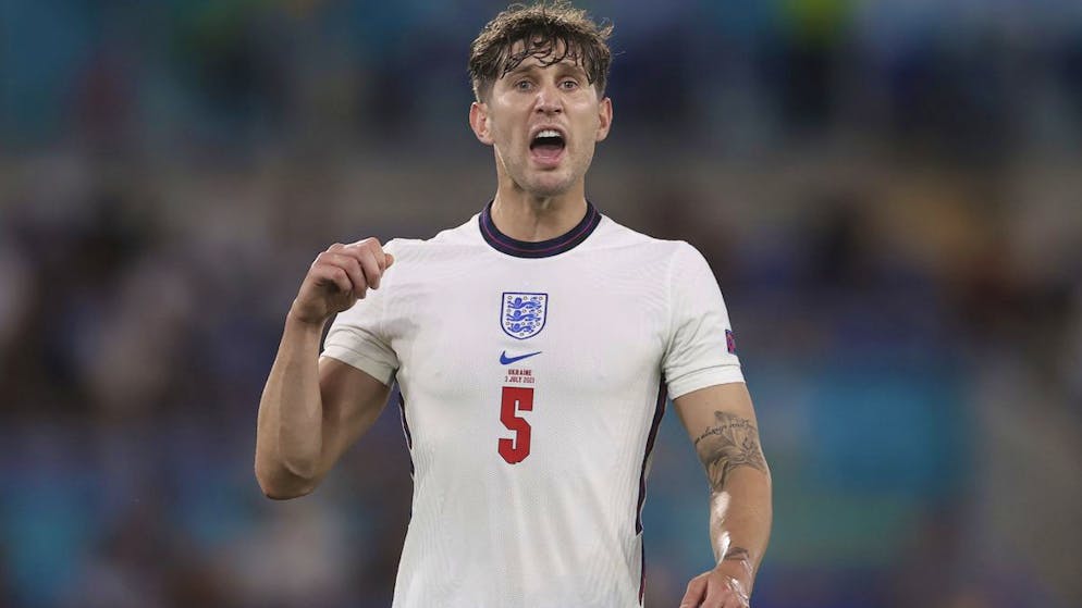 England's John Stones gestures during the Euro 2020 soccer championship quarterfinal soccer match between Ukraine and England at the Olympic stadium, in Rome, Italy, Saturday, July 3, 2021. (Lars Baron/Pool Photo via AP)