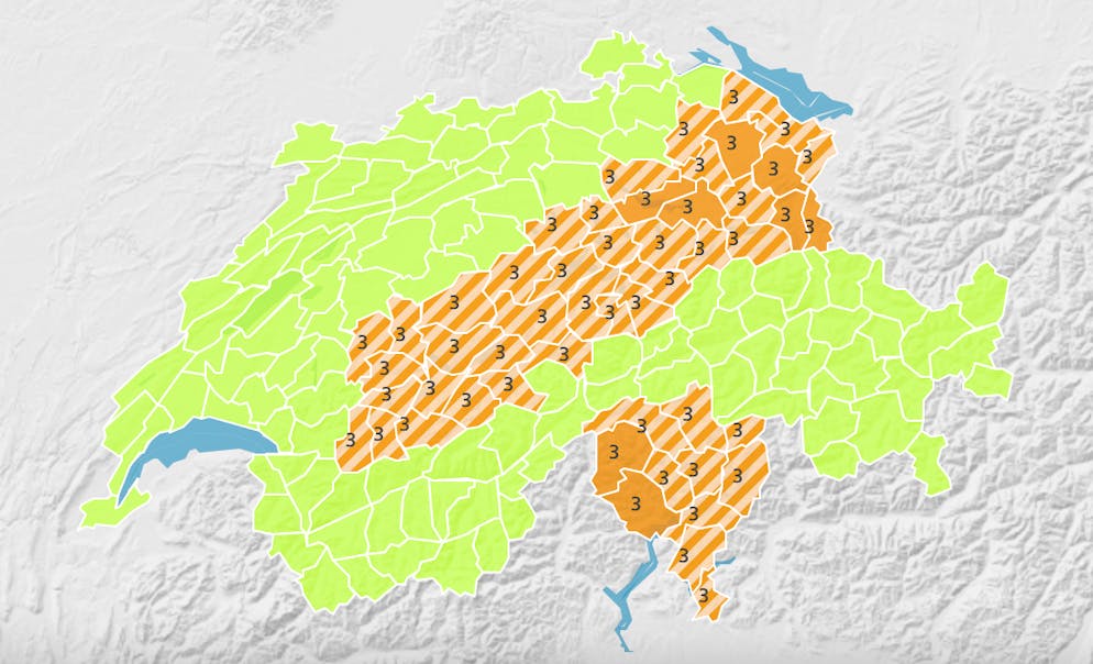 La cartina dei pericolo sul sito di MeteoSvizzera