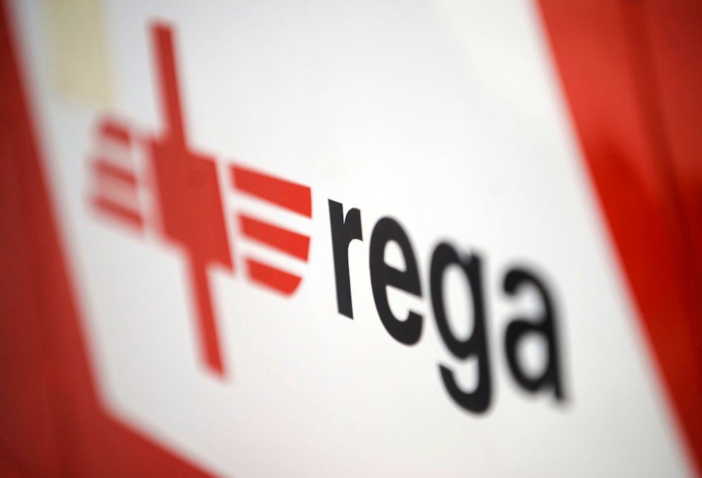 Magadino: presentazione nuovo elicottero della rega AW 109 Da Vinci. Nella foto il logo della rega sul nuovo velivolo in dotazione al servizio di soccorso aereo (REGA). © Ti-Press / Tatiana Scolari