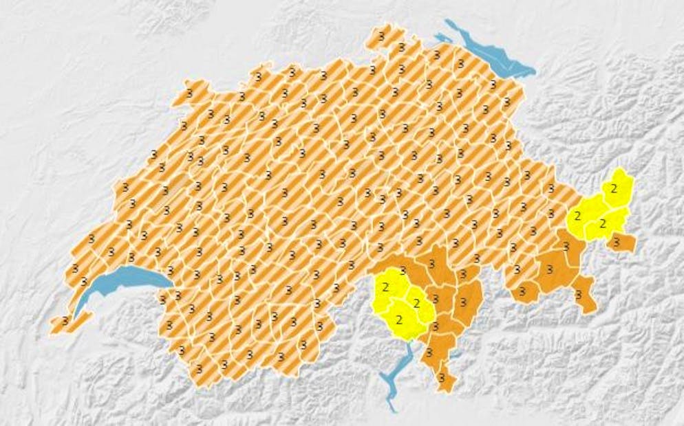 Le allerte diramate da MeteoSvizzera