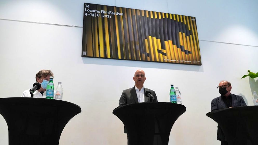 Il ministro della cultura Alain Berset in conferenza stampa al Locarno Film Festival, 5.5.2021.
