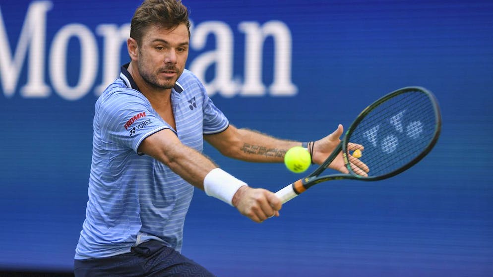 Stan Wawrinka, of Switzerland, returns a shot to Daniil Medvedev, of Russia, during the quarterfinals of the US Open tennis championships Tuesday, Sept. 3, 2019, in New York. (AP Photo/Sarah Stier)