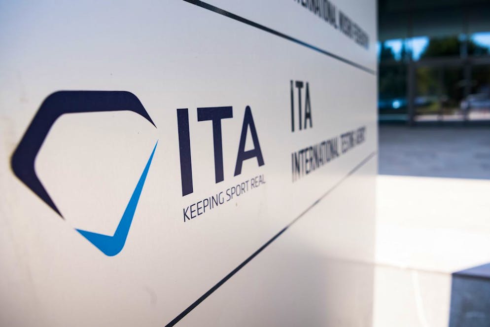 A logo of the International Testing Agency, (ITA), the new anti-doping testing agency, is displayed, in Lausanne, Switzerland, on Thursday August 2, 2018. (KEYSTONE / Jean-Christophe Bott) ... anti-doping agency ITA, International Testing Agency, (the International Testing Agency) this Thursday, August 2, 2018 in Lausanne. (TRAPEZOIDAL / Jean-Christophe Bott)