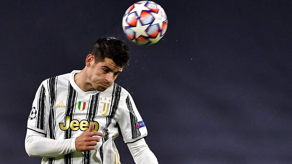 Alvaro Morata of Juventus heads the ball during a Champions League, group G soccer match between Juventus and Dinamo Kiev at the Allianz Stadium in Turin, Italy, Wednesday, Dec. 2, 2020. (Marco Alpozzi/LaPresse via AP)
