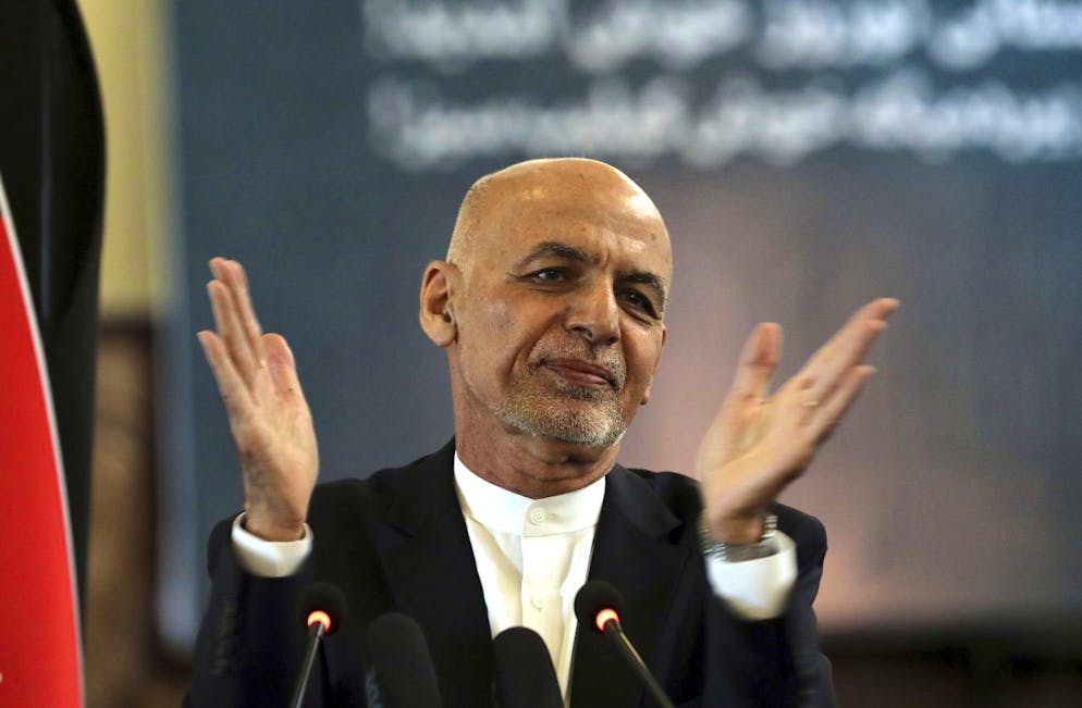 FILE - In this March 21, 2021 file photo, Afghan President Ashraf Ghani speaks during a ceremony celebrating the Persian New Year, Nowruz at the presidential palace in Kabul, Afghanistan. AfghanistanâÄ™s embattled president left the country Sunday, Aug. 15, 2021, joining his fellow citizens and foreigners in a stampede fleeing the advancing Taliban and signaling the end of a 20-year Western experiment aimed at remaking Afghanistan. (AP Photo/Rahmat Gul, File)