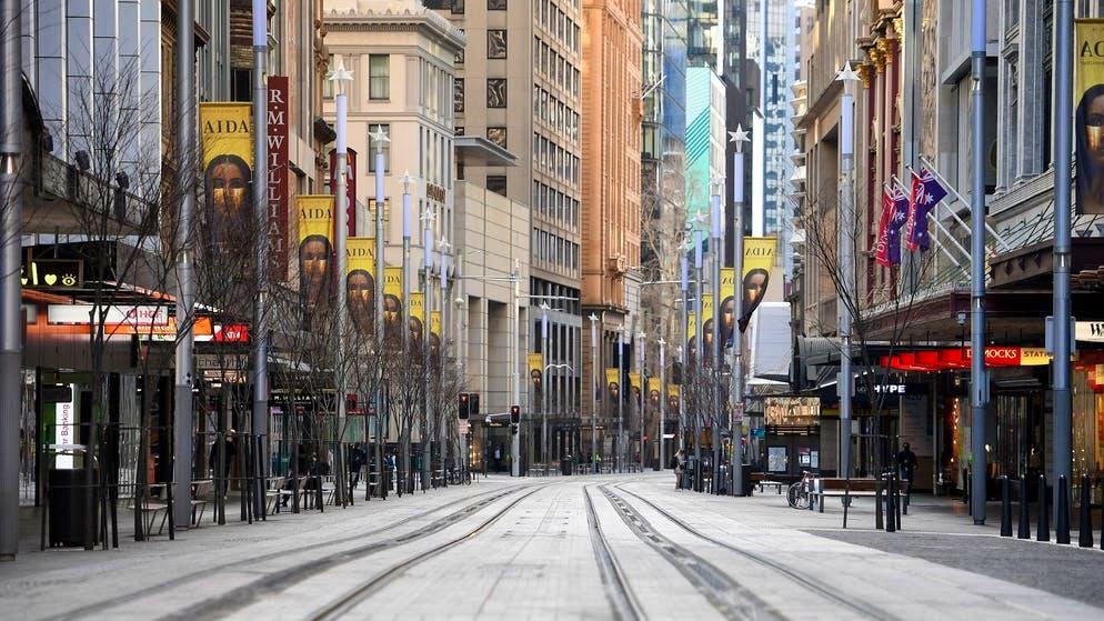 Strade completamente vuote a Sydney a causa del lockdown, in vigore fino a fine settembre.