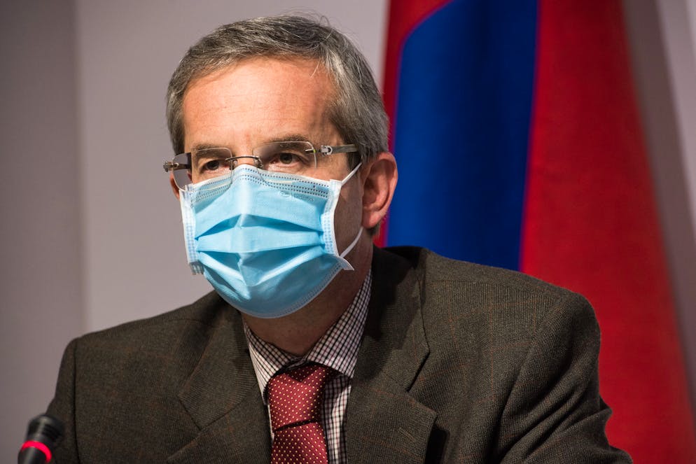 Giovan Maria Zanini, Farmacista Cantonale durante una conferenza stampa sul Covid per la situazione sanitaria e campagna di vaccinazione.