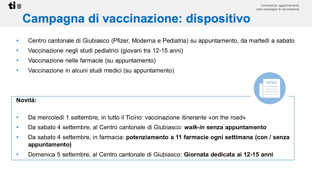 Quattro importanti novità per la campagna vaccinale ticinese