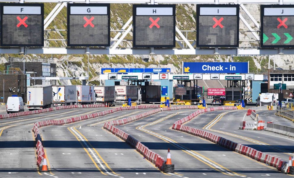 epa06920741 Lorries arrive in Dover port in Dover, Britain, 31 July 2018. Reports state Dover, but also Calais in France may face serious economic problems due to Brexit. The ports and Eurotunnel are used by some 16,000 trucks and thousands of people every day, and any delay of just few minutes because of checks could cause traffic queues of more than 25 kilometers on both sides of the channel. EPA/FACUNDO ARRIZABALAGA