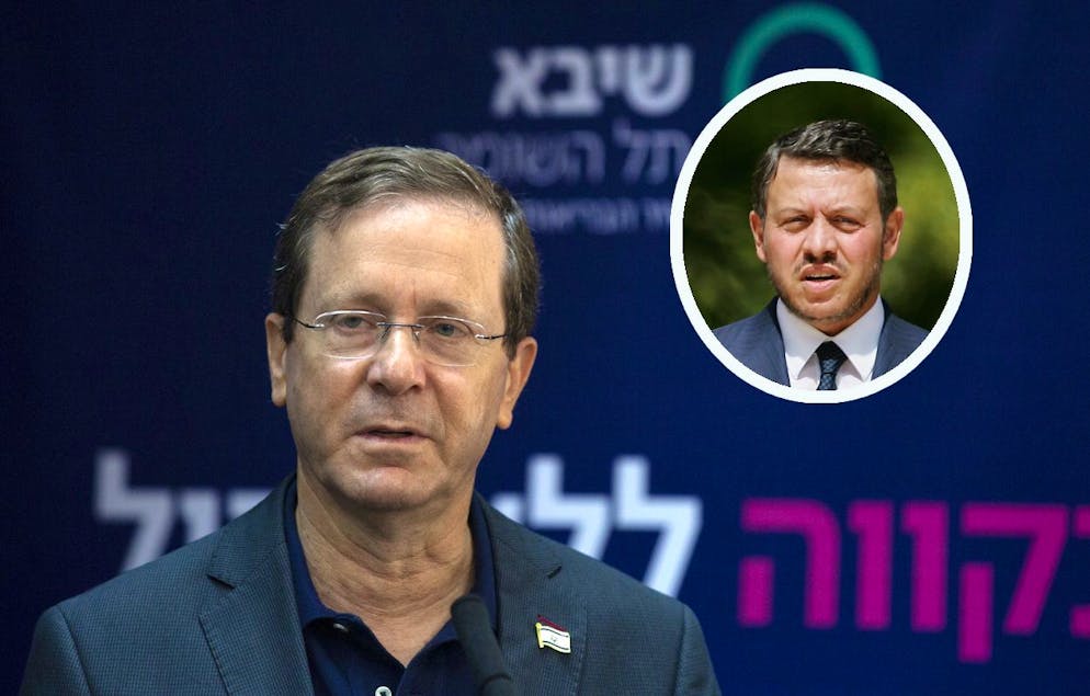 Le président israélien Isaac Herzog a rencontré en secret le roi Abdallah II de Jordanie (en médaillon) à Amman.