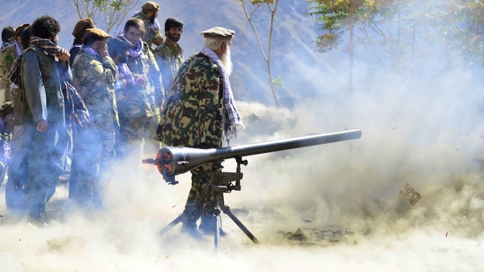 Widerstandskämpfer bei Militärübungen am 30. August 2021 im Pandschir-Tal.