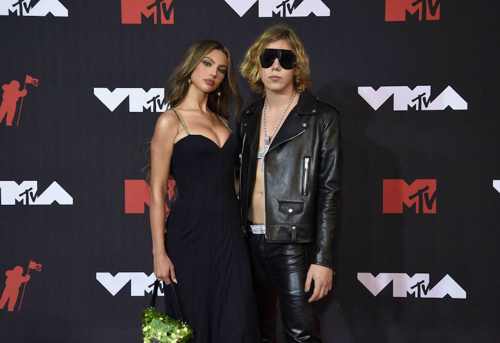 The Kid Laroi, right, and Katarina Deme arrive at the MTV Video Music Awards at Barclays Center on Sunday, Sept. 12, 2021, in New York. (Photo by Evan Agostini/Invision/AP)