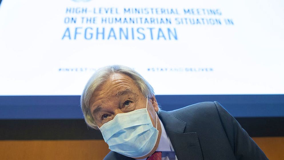 Il segretario generale dell'Onu António Guterres all'incontro a Ginevra di Alto livello sulla situazione umanitaria in Afghanistan