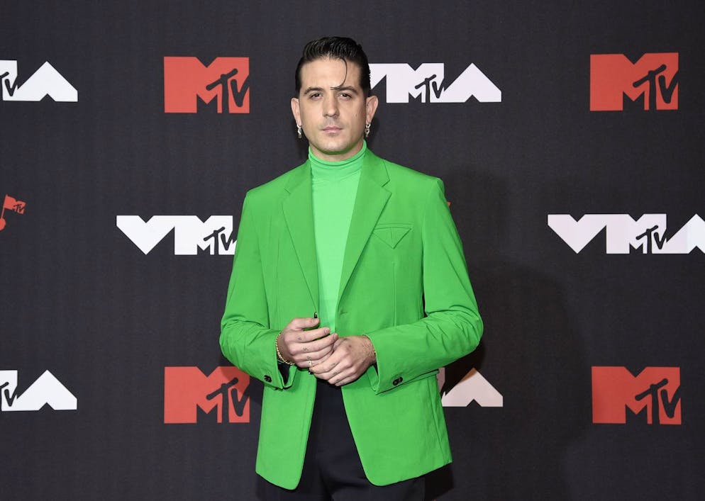 G-Eazy arrives at the MTV Video Music Awards at Barclays Center on Sunday, Sept. 12, 2021, in New York. (Photo by Evan Agostini/Invision/AP)