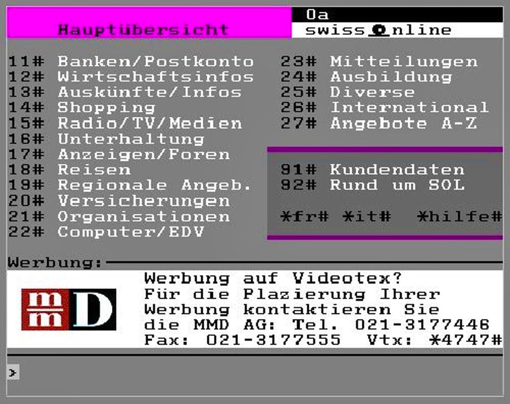 Era il media online svizzero più utilizzato fino al 1996: il criptico Videotex.