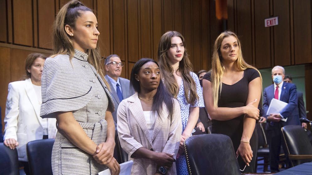 Aly Raisman, Simone Biles, McKayla Maroney und Maggie Nichols (v.l.n.r.) vor der Anhörung.