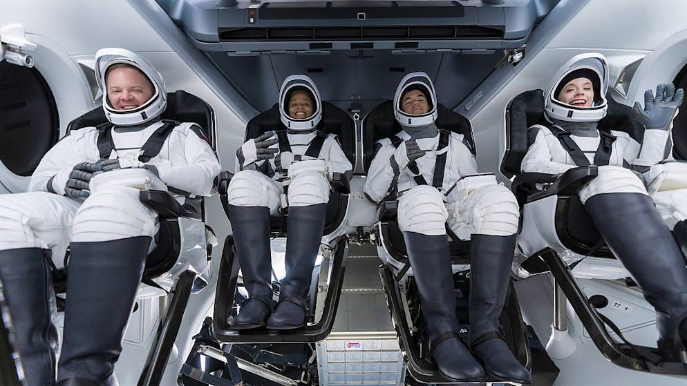 Les quatre touristes de l'espace, ici lors d'un entraînement, ont déjà tourné 5,5 fois autour de la Terre (archives).
